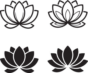 Fototapeta premium Lotus flower silhouette & Outline set vector illustration isolated On Transparent Background