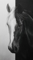 Obraz premium Elegant portrait of a horse in grayscale.