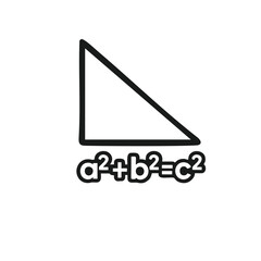 Vector icon of Pythagorean theorem, showing the equation a squared plus b squared equals c squared with a right triangle. Essential math symbol for geometry, education, school, and science learning 