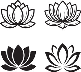 Fototapeta premium Lotus flower silhouette & Outline set vector illustration isolated On Transparent Background