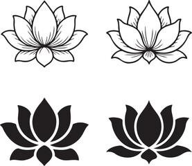 Fototapeta premium Lotus flower silhouette & Outline set vector illustration isolated On Transparent Background