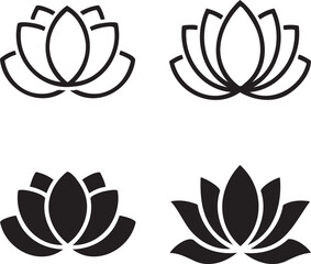 Fototapeta premium Lotus flower silhouette & Outline set vector illustration isolated On Transparent Background