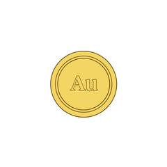 Vector icon of a golden coin with Au, the chemical symbol for Gold. Represents precious metals, currency, investment, wealth, finance, and the elemental beauty and value of gold