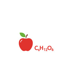 Vector icon of an apple with C six H twelve O six, the chemical formula for sugars like glucose or fructose. Symbolizes fruit sugar, carbohydrates, nutrition, energy, and natural organic compounds