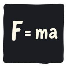 Newtons second law of motion, F equals ma, handwritten on a chalkboard. Classic physics equation representing force, mass, acceleration, and the elegant mathematical beauty of fundamental science
