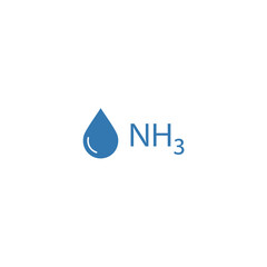 Vector icon showing N H three, the chemical formula for ammonia, with a droplet symbol. Represents nitrogen compounds, industrial chemicals, fertilizers, cleaning agents, and molecular chemistry
