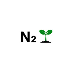 Vector icon of a seedling with N two, the chemical formula for molecular nitrogen. Symbolizes plant growth, soil nutrients, fertilizers, agriculture, the nitrogen cycle, and essential elements
