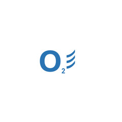 Vector icon of O two, the chemical formula for molecular oxygen, with stylized airflow lines. Represents fresh air, breath, atmospheric gas, chemistry, and the vital role of elemental molecules