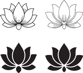 Fototapeta premium Lotus flower silhouette & Outline set vector illustration isolated On Transparent Background
