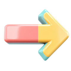 Pastel colored 3d arrow icon right direction pointer guide navigation way on transparent background