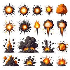 Cartoon Explosion Set Fire, Smoke, and Debris Effects