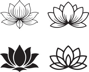 Fototapeta premium Lotus flower silhouette & Outline set vector illustration isolated On Transparent Background
