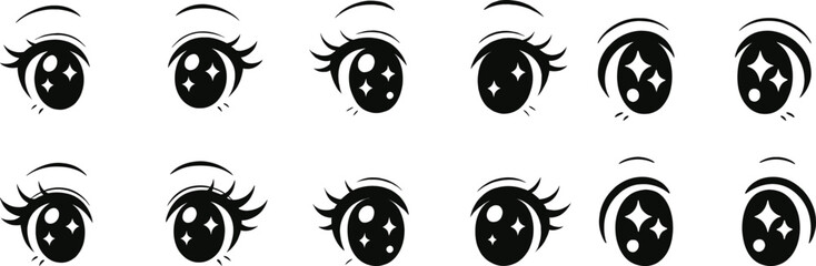 Cute Anime Style Eyes Line Art  