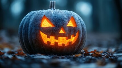 Obraz premium Spooky Jack-o'-lantern in forest