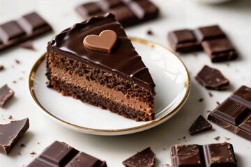 concept de g&acirc;teau au chocolat dans une assiette sur fond de bois pastel de chocolate en el plato sobre fondo de madera concepto &ccedil;ikolatalı kek pasta dilim