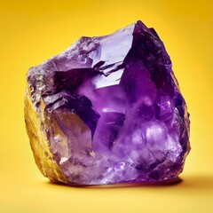 Fototapeta premium Amethyst Gemstone: Vibrant Purple and Yellow Crystals with Natural Healing Energy - Close-Up of Raw Uncut Mineral in Geology and Luxury Jewelry Formation