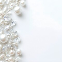Elegant White Pearls: Shiny Bridal Jewelry and Luxurious Gemstone Accessories for Glamorous Decoration