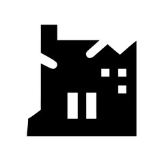 Icon of a damaged building to signify destruction or disrepair