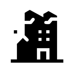 Icon of a damaged building to signify destruction or disrepair