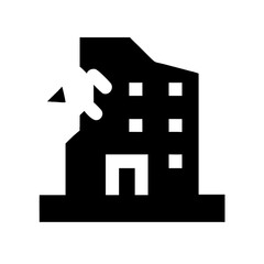 Icon of a damaged building to signify destruction or disrepair