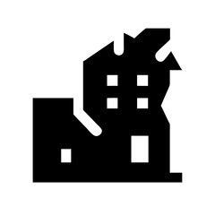 Icon of a damaged building to signify destruction or disrepair