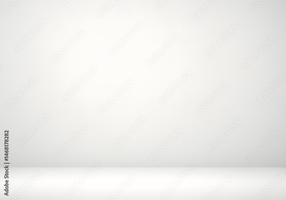 Poster empty white studio room background with subtle lighting, clean minimalist design for product display