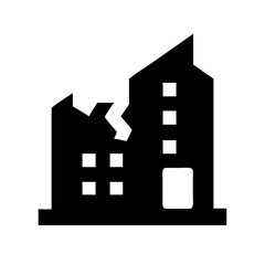 Icon of a damaged building to signify destruction or disrepair