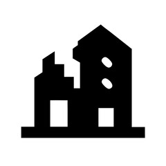 Icon of a damaged building to signify destruction or disrepair