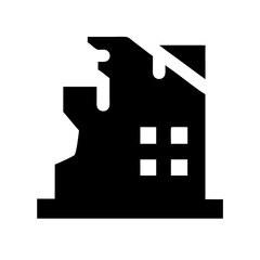 Icon of a damaged building to signify destruction or disrepair