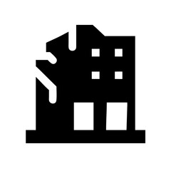 Icon of a damaged building to signify destruction or disrepair