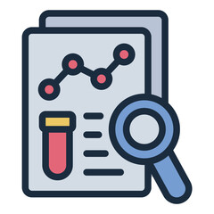 paper and magnifier filled line icon for stem research project