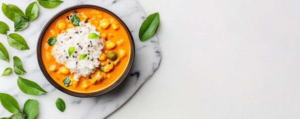 Thai Curry Bowl with Rice, Basil and Chickpeas on Marble, HealthyFood ,VeganFood