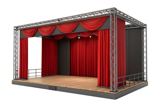 Stage With Red Curtains And Truss System Isolated On Transparent Background Illustration - Powered by Adobe