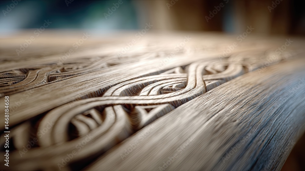 Poster delicate craftsmanship shines through intricate patterns carved into natural wood textures