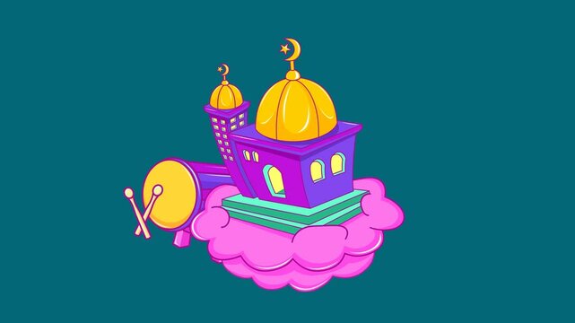 Peaceful animation of a mosque with a traditional bedug drum, perfect for Ramadan or Eid projects