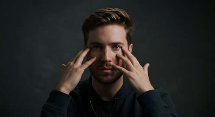 portrait of a young man with hand on the eyes