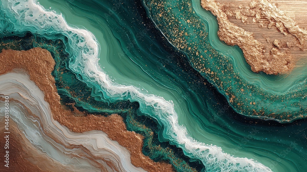 Aufkleber abstract swirling patterns in green and brown creating a textured landscape effect.
