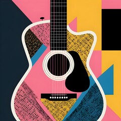 Abstract Acoustic Guitar in Geometric Pop Art Style