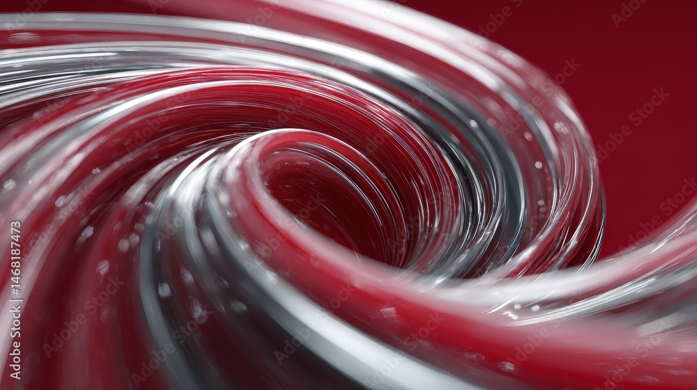 Poster abstract swirling design in red and silver tones with a dynamic feel.