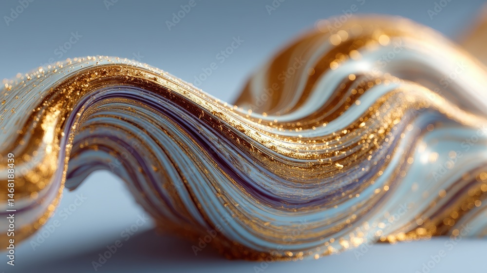 Poster flowing abstract design with shimmering textures in soft colors.