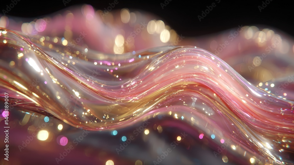 Poster abstract wave pattern with colorful bokeh highlights in a dreamy composition.