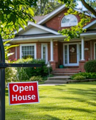 Open house event showcases charming suburban home with inviting interior and lush garden in the afternoon light