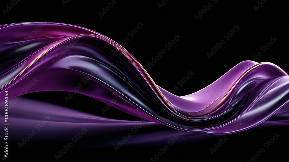 Poster abstract swirling purple and black design with smooth curves and dynamic flow.