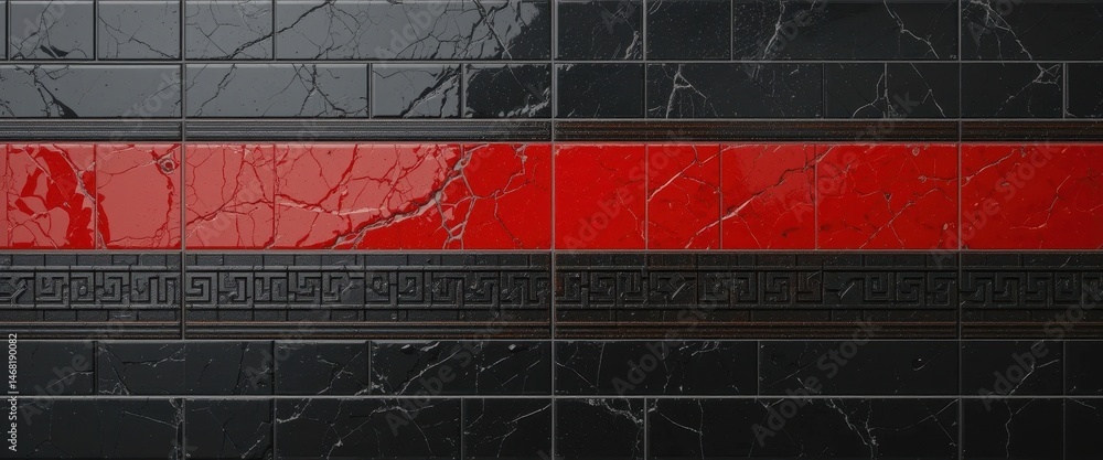 Poster abstract red and black linear tile pattern striking modern design