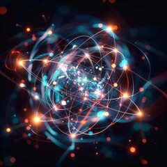 Fototapeta premium Abstract quantum circuit with entangled qubits glowing nodes isolated on dark background .