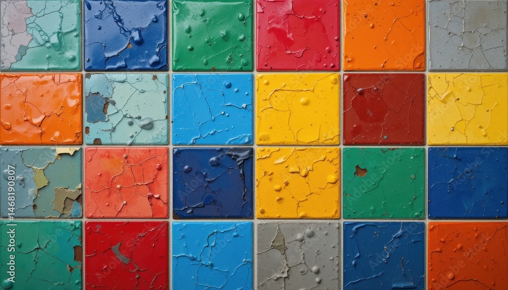 Poster vibrant color block pattern tiles a colorful mosaic of primary hues