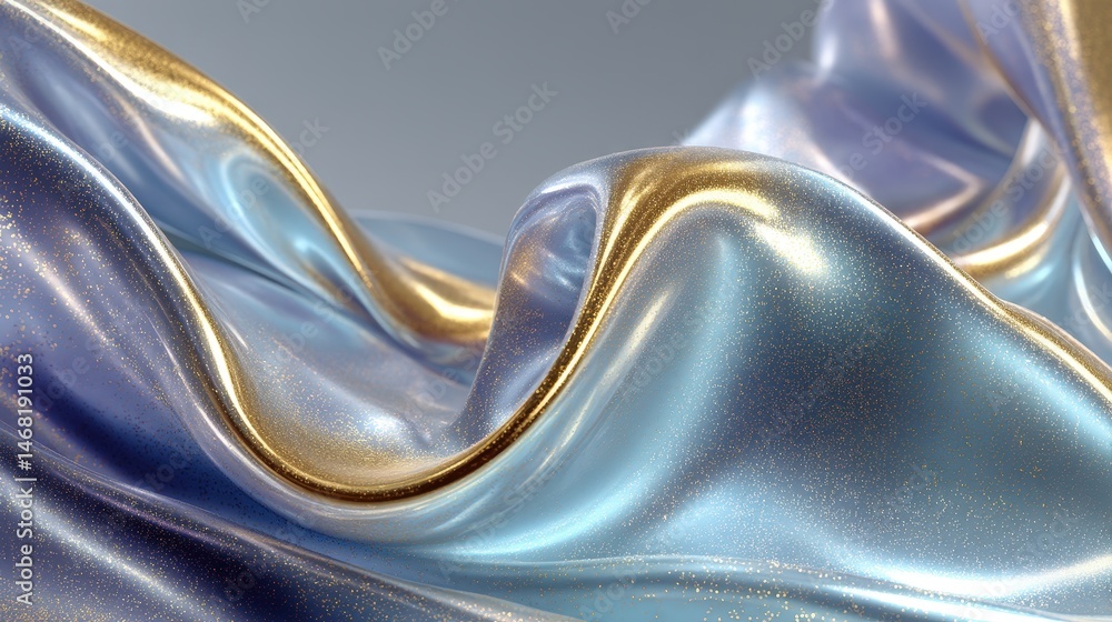 Poster flowing fabric with shimmering textures and soft colors creating an elegant visual effect.