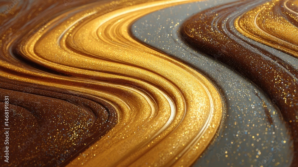 Poster abstract swirls of gold and brown create a dynamic and textured surface.