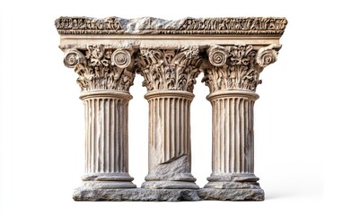 Three antique columns with ornate capitals and a fractured entablature