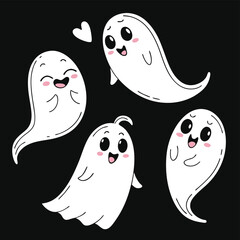 cute cartoon ghosts white spectral shapes varied